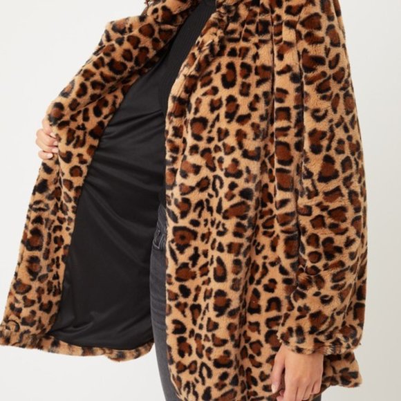*ONLY 1 LEFT* Open Front Leopard Print Faux Fur Teddy Coat - Picture 7 of 10